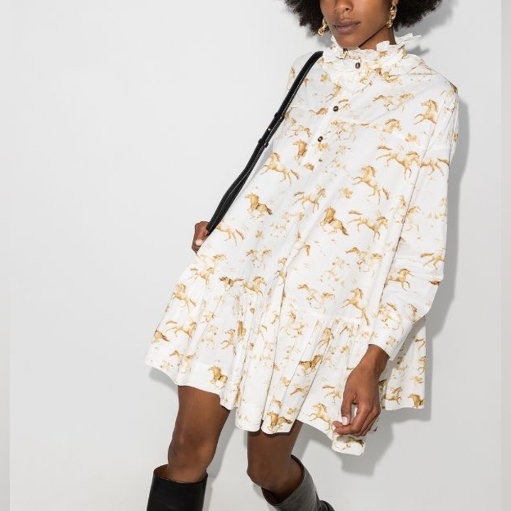 Ganni Horse Print Cotton Dress Size XXS/XS : Western Cowgirl